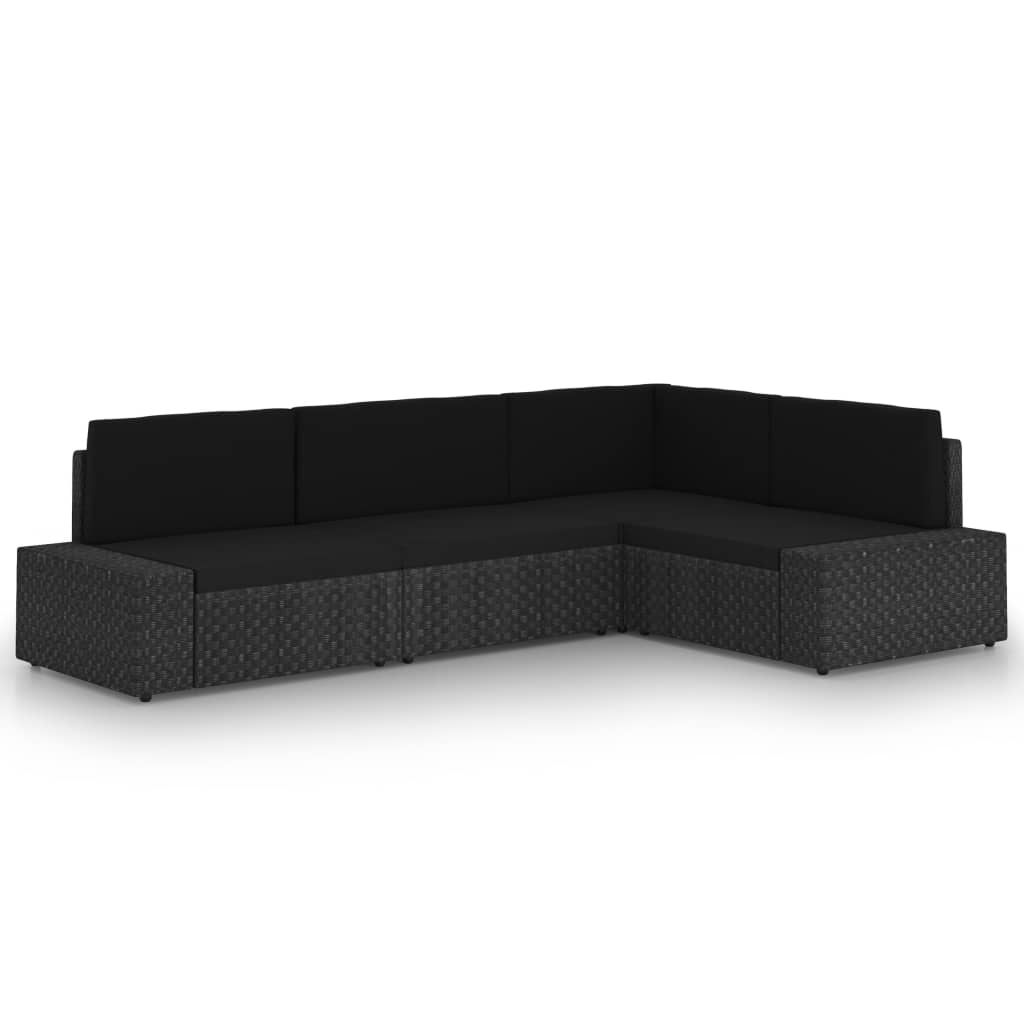 vidaXL Set mobilier de grădină, 4 piese, negru, poliratan