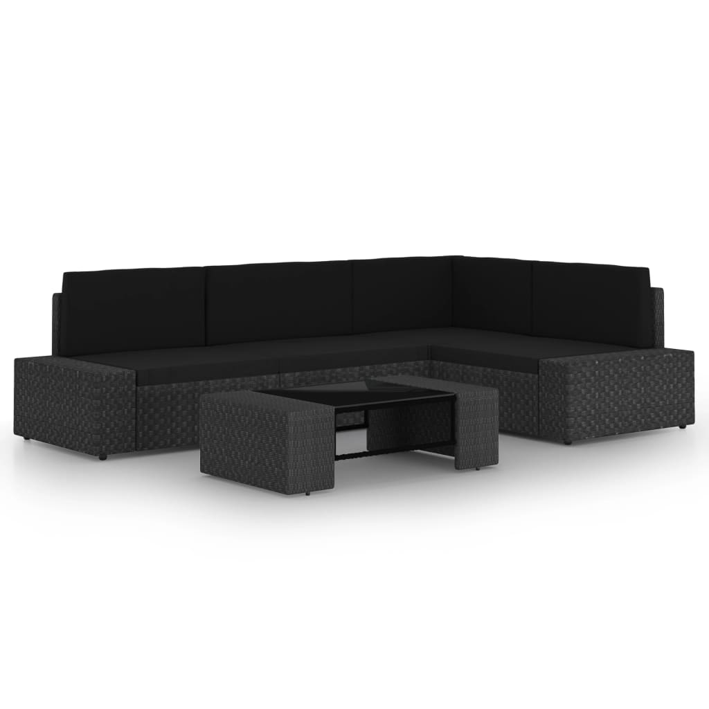 vidaXL 5-tlg. Garten-Lounge-Set mit Kissen Schwarz Poly Rattan