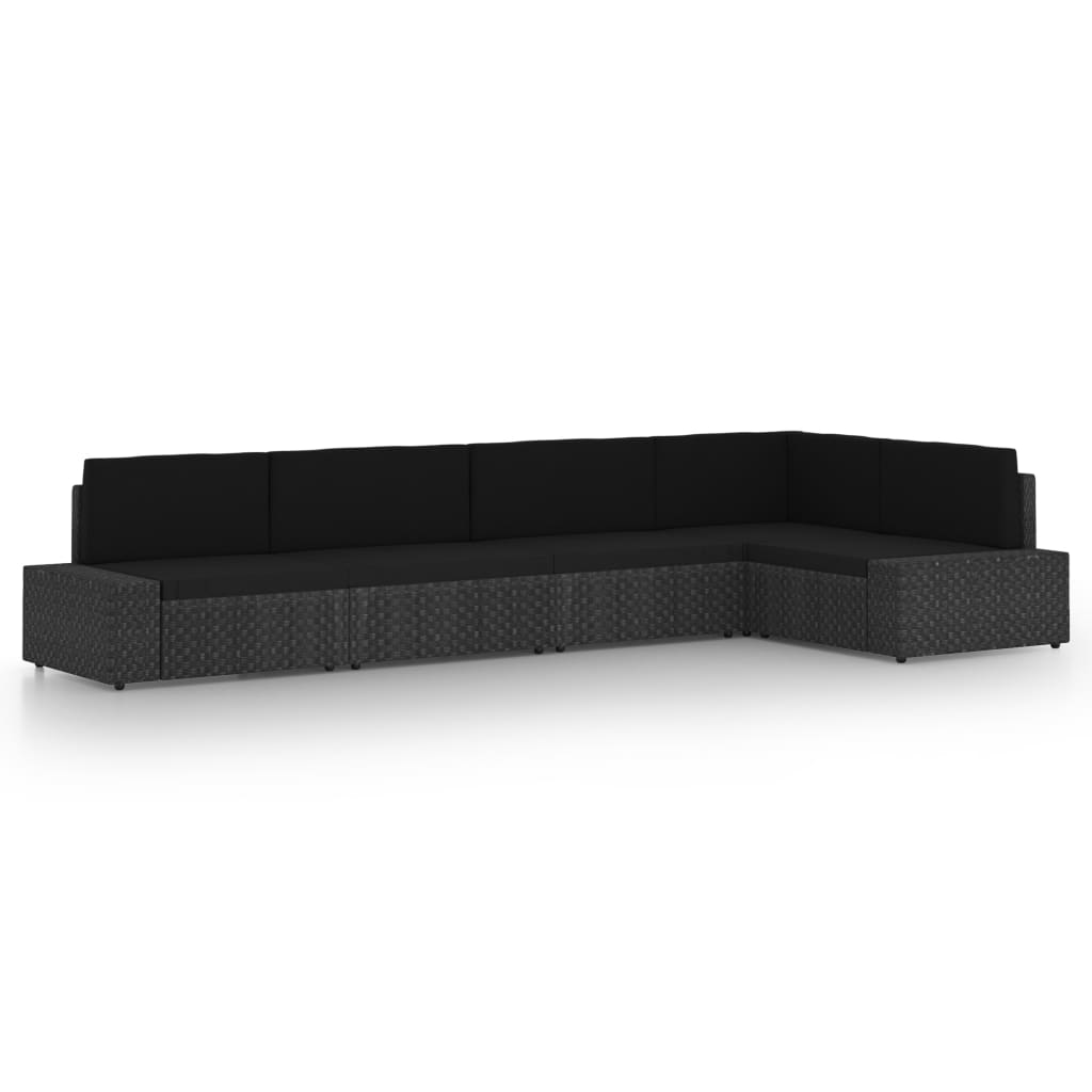 vidaXL Set mobilier de grădină, cu perne, 5 piese, negru, poliratan