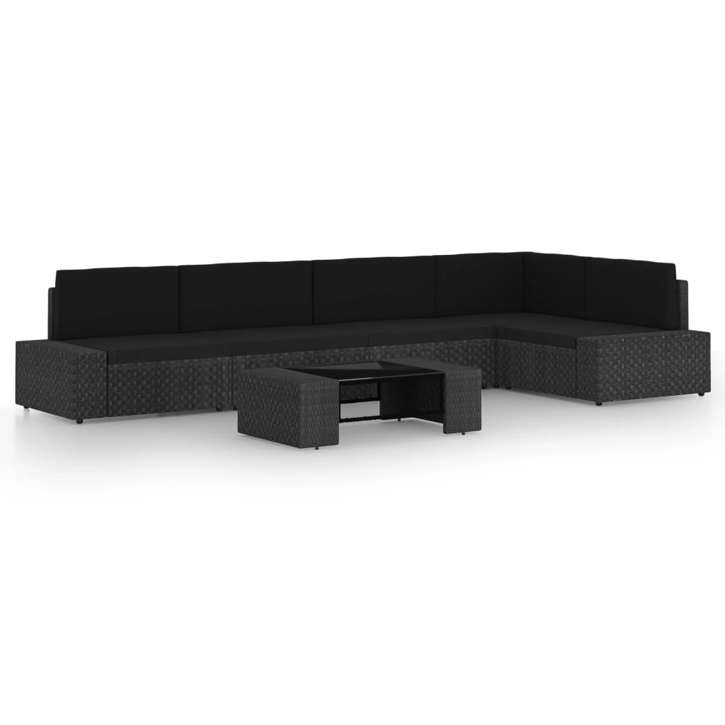 vidaXL 6-tlg. Garten-Lounge-Set mit Kissen Schwarz Poly Rattan