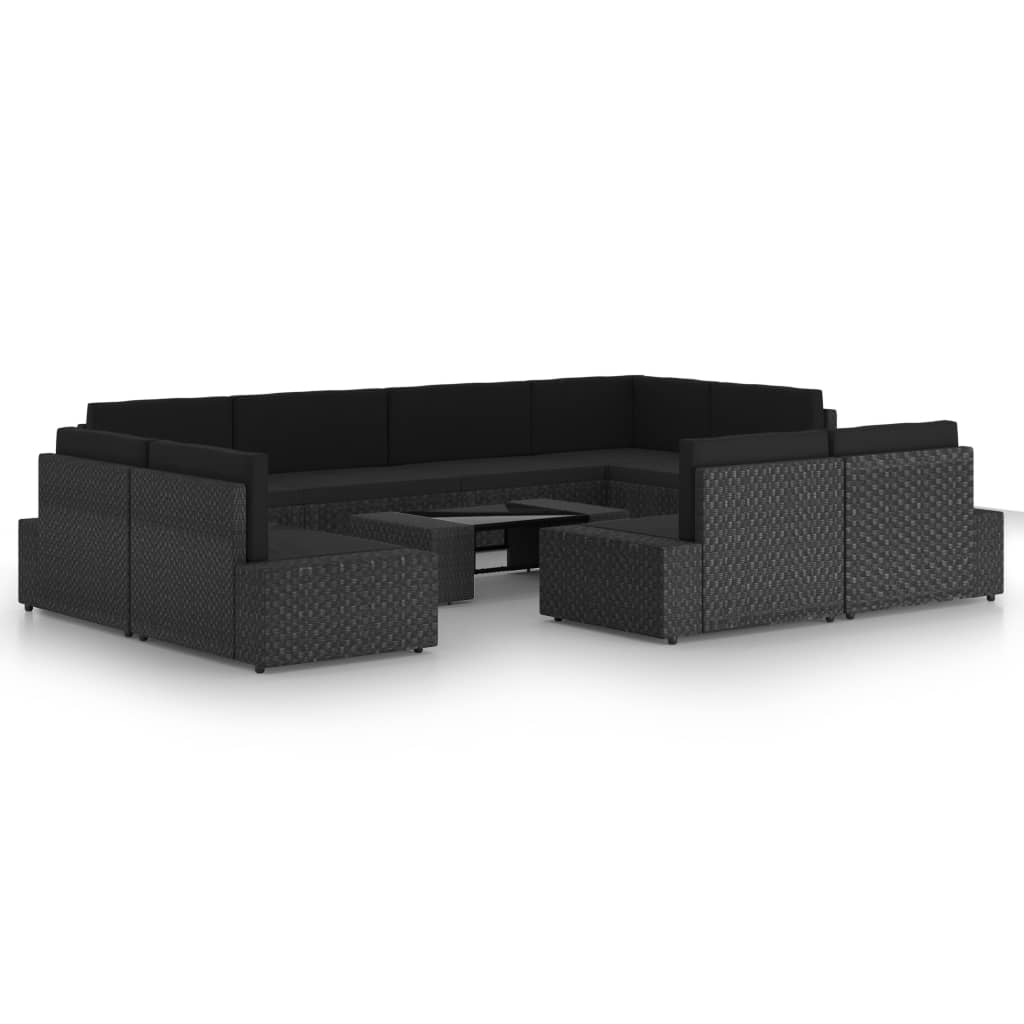 vidaXL 10-tlg. Garten-Lounge-Set mit Kissen Schwarz Poly Rattan