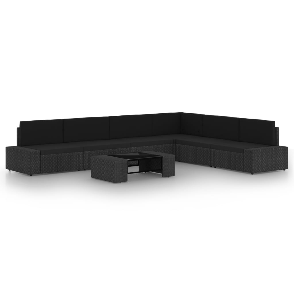 vidaXL Set mobilier de grădină, 7 piese, negru, poliratan