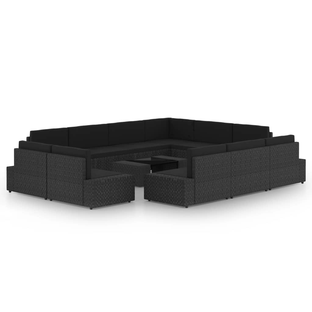vidaXL 12dílná zahradní sedací souprava s poduškami polyratan černá