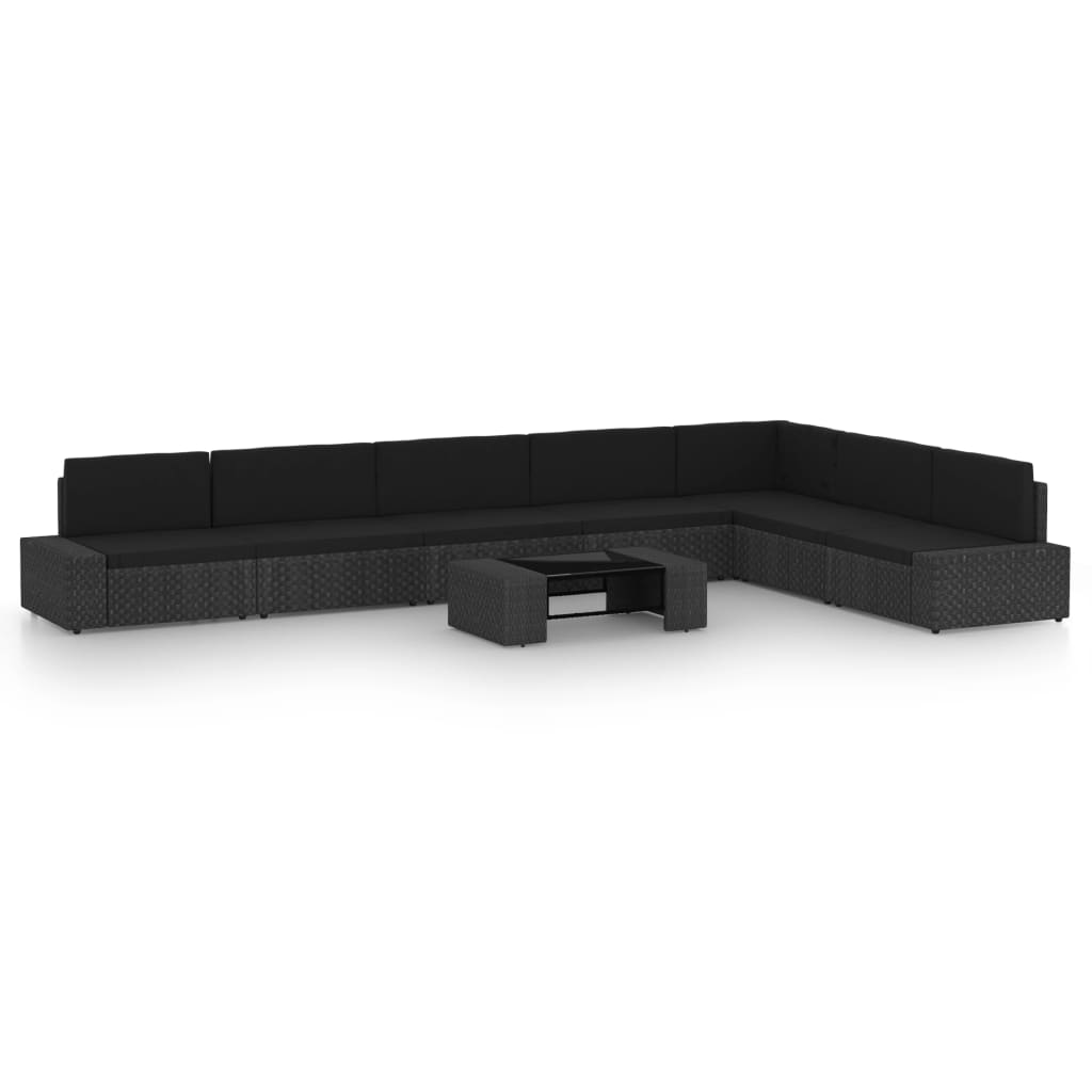 vidaXL Set mobilier de grădină, 8 piese, negru, poliratan