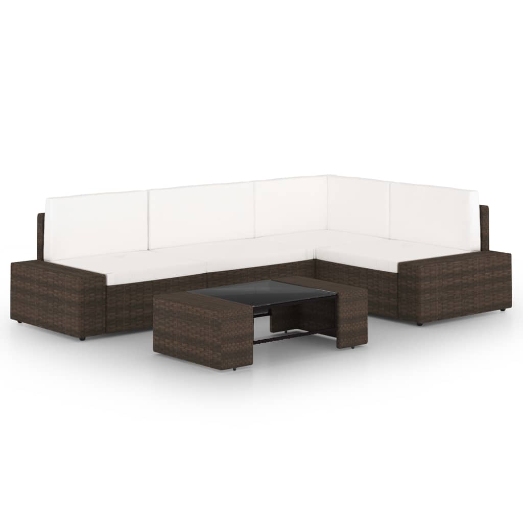 vidaXL Set mobilier de grădină cu perne, 5 piese, maro, poliratan