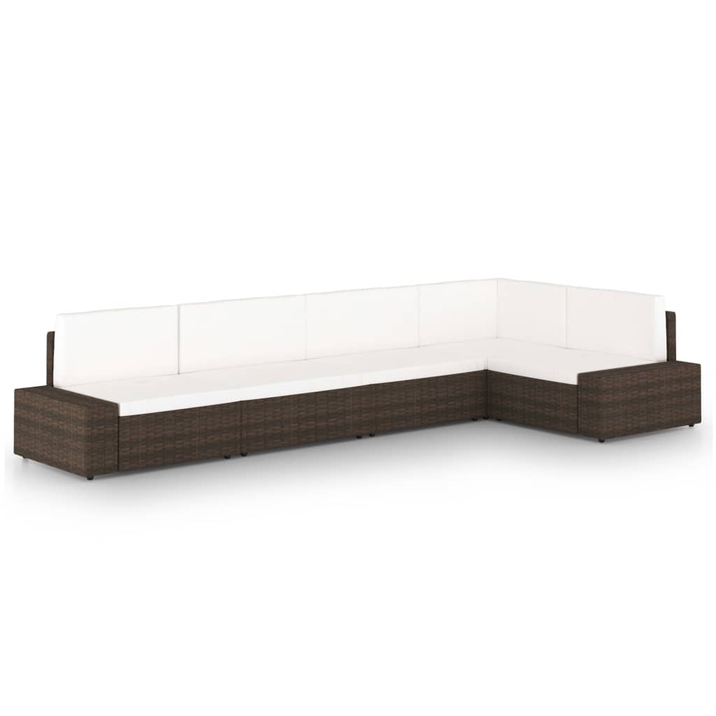 vidaXL Set mobilier de grădină cu perne, 5 piese, maro, poliratan
