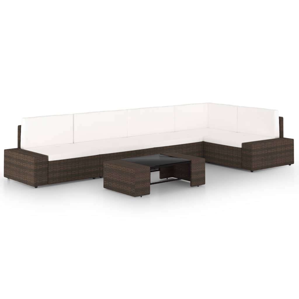 vidaXL 6-tlg. Garten-Lounge-Set mit Kissen Braun Poly Rattan