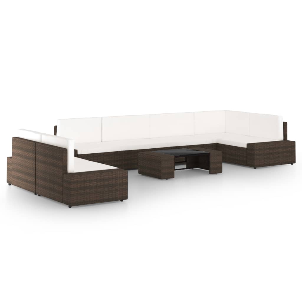 vidaXL Set mobilier de grădină cu perne, 8 piese, maro, poliratan