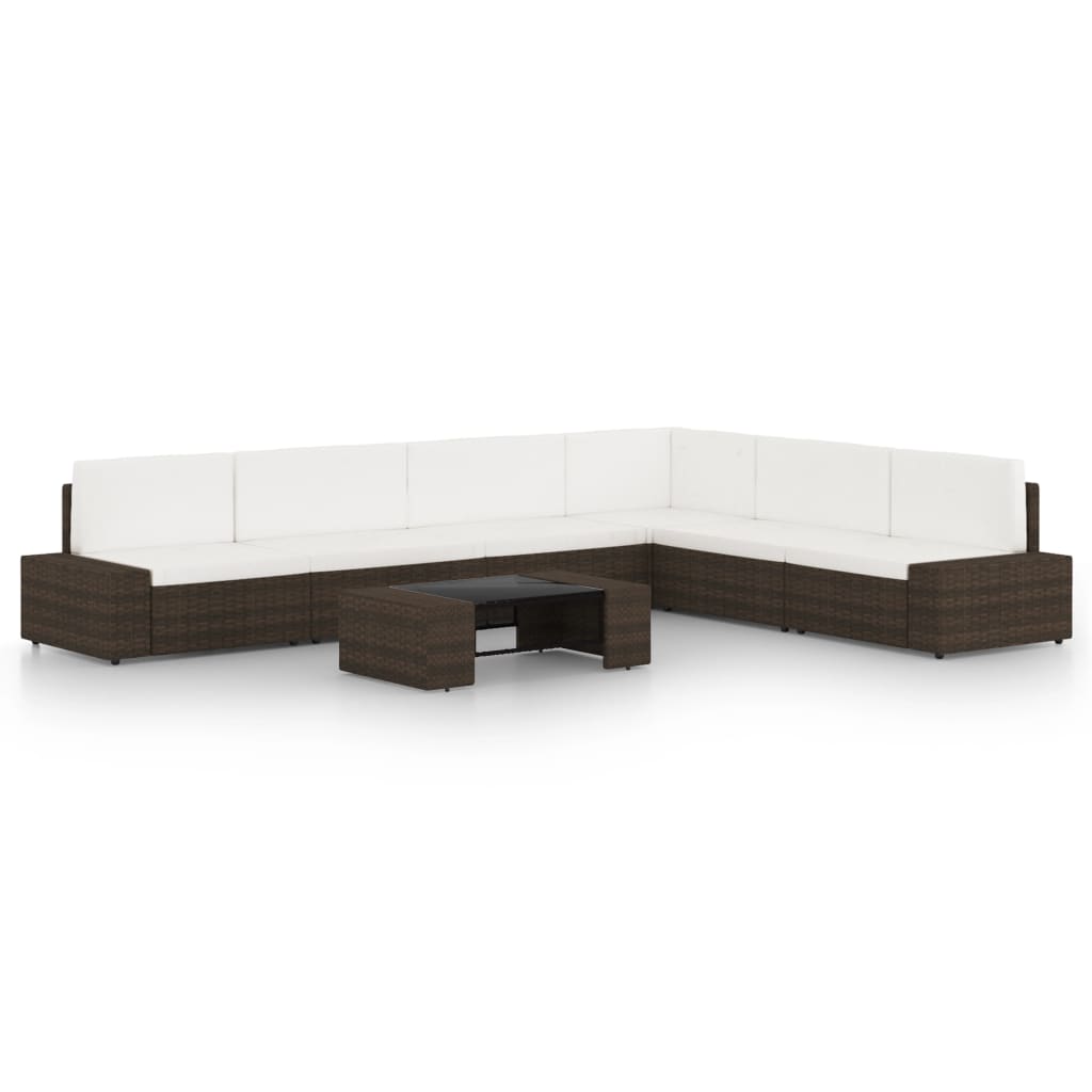 vidaXL Set mobilier de grădină cu perne, 7 piese, maro, poliratan