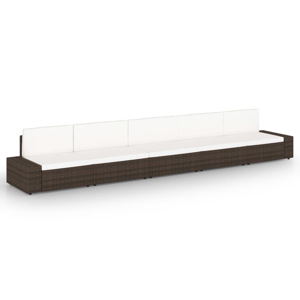 vidaXL Set mobilier de grădină cu perne, 5 piese, maro, poliratan