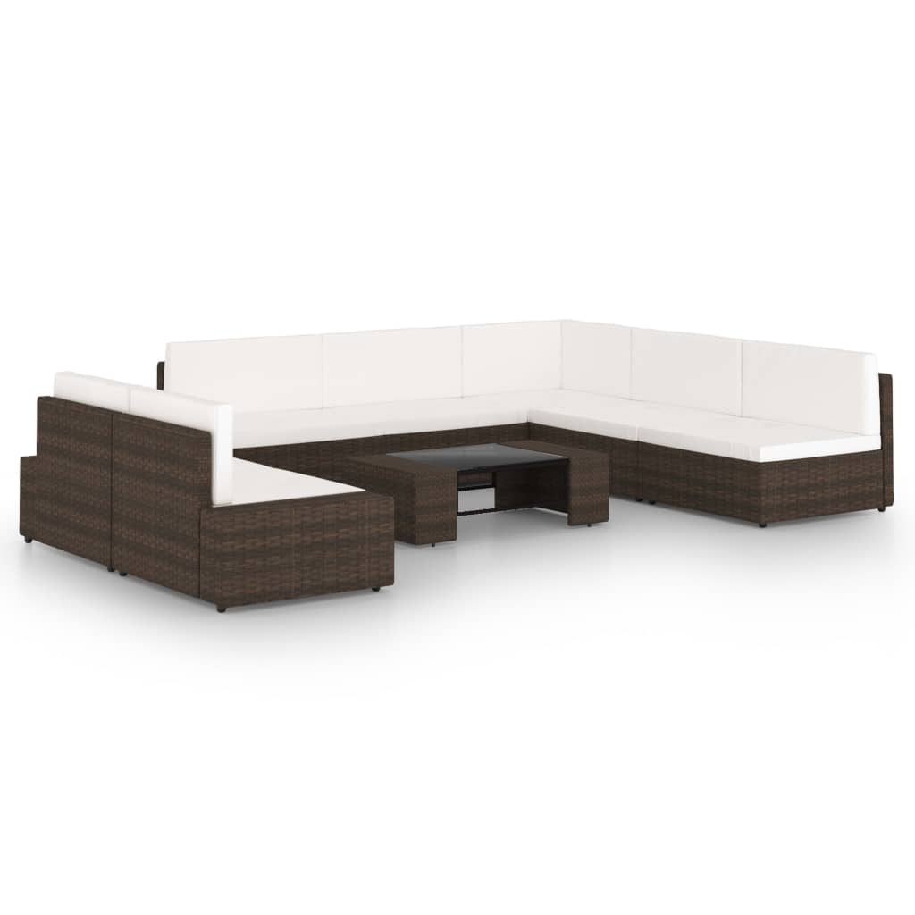 

vidaXL 8-delige Loungeset met kussens poly rattan bruin