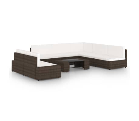 vidaXL Salon de jardin 8 pcs avec coussins Marron R&eacute;sine tress&eacute;e
