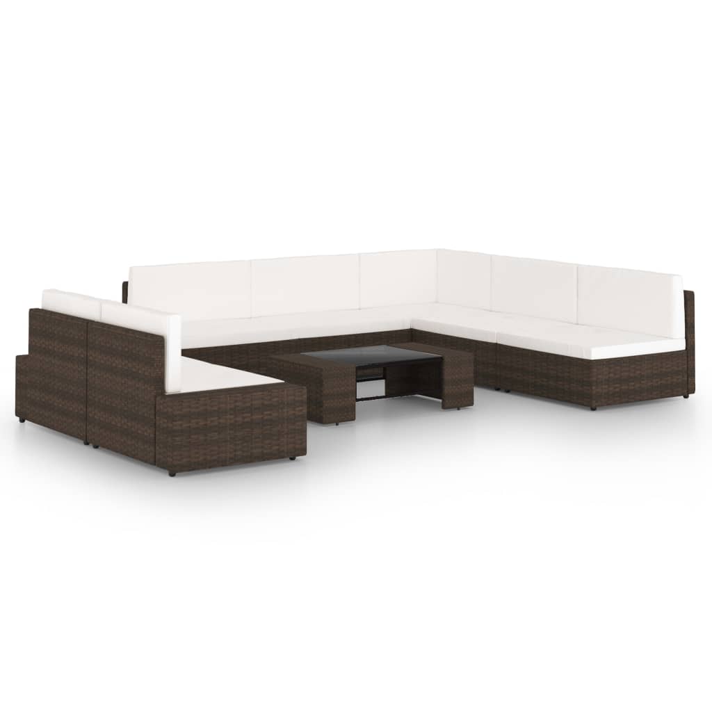 vidaXL Set mobilier de grădină cu perne, 8 piese, maro, poliratan