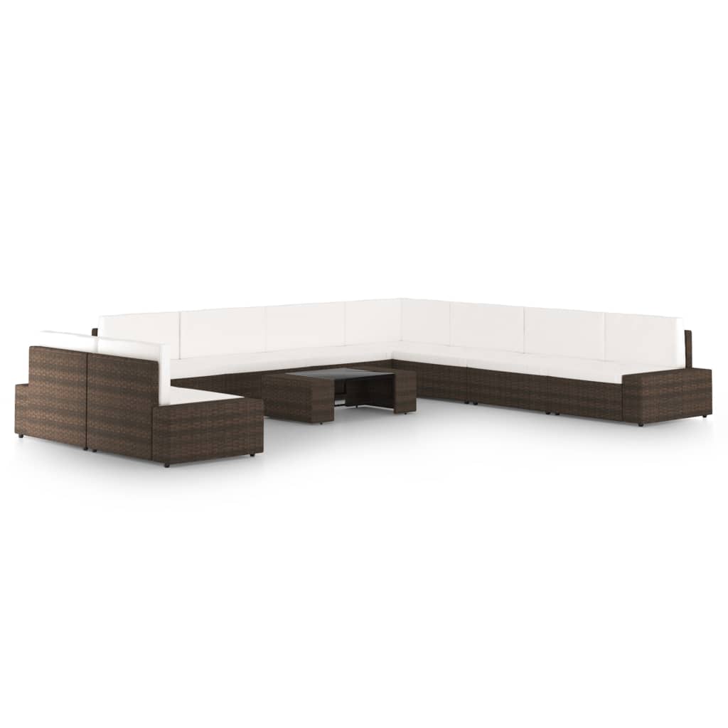 vidaXL Set mobilier de grădină cu perne, 10 piese, maro, poliratan