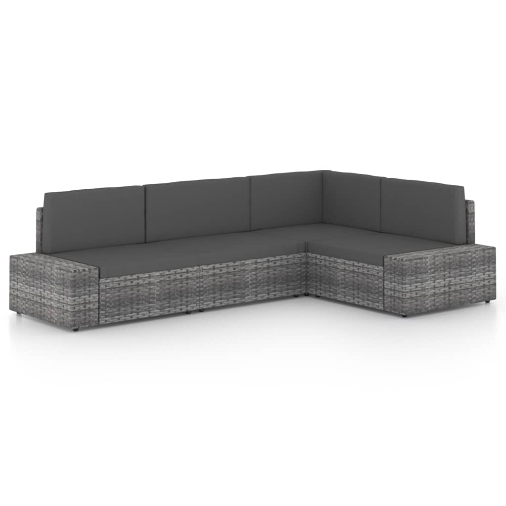 vidaXL Set mobilier de grădină cu perne, 4 piese, gri, poliratan