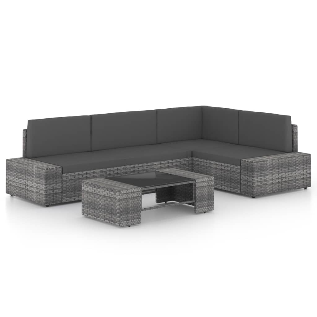 vidaXL Set mobilier de grădină cu perne, 5 piese, gri, poliratan