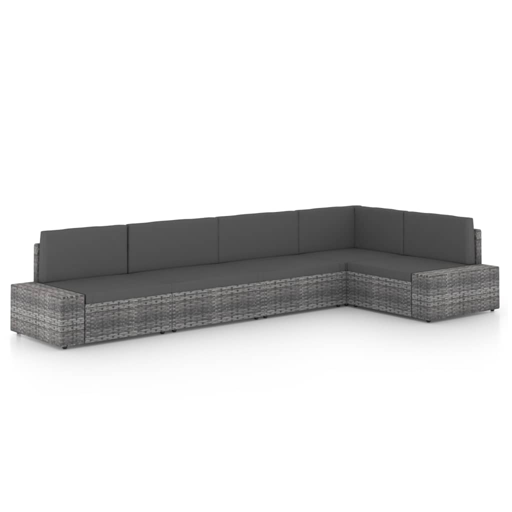 vidaXL Set mobilier de grădină cu perne, 5 piese, gri, poliratan