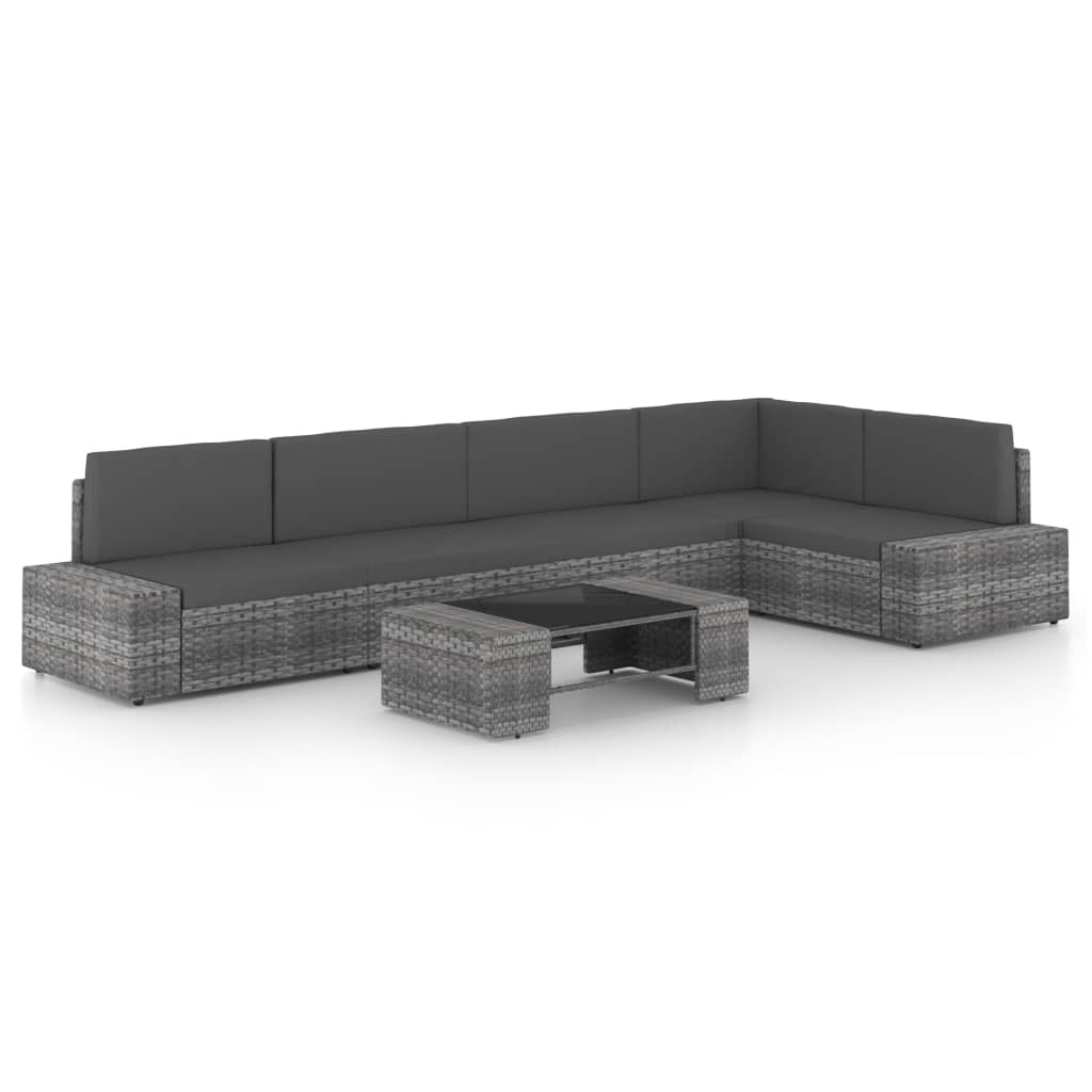 vidaXL Set mobilier de grădină cu perne, 6 piese, gri, poliratan