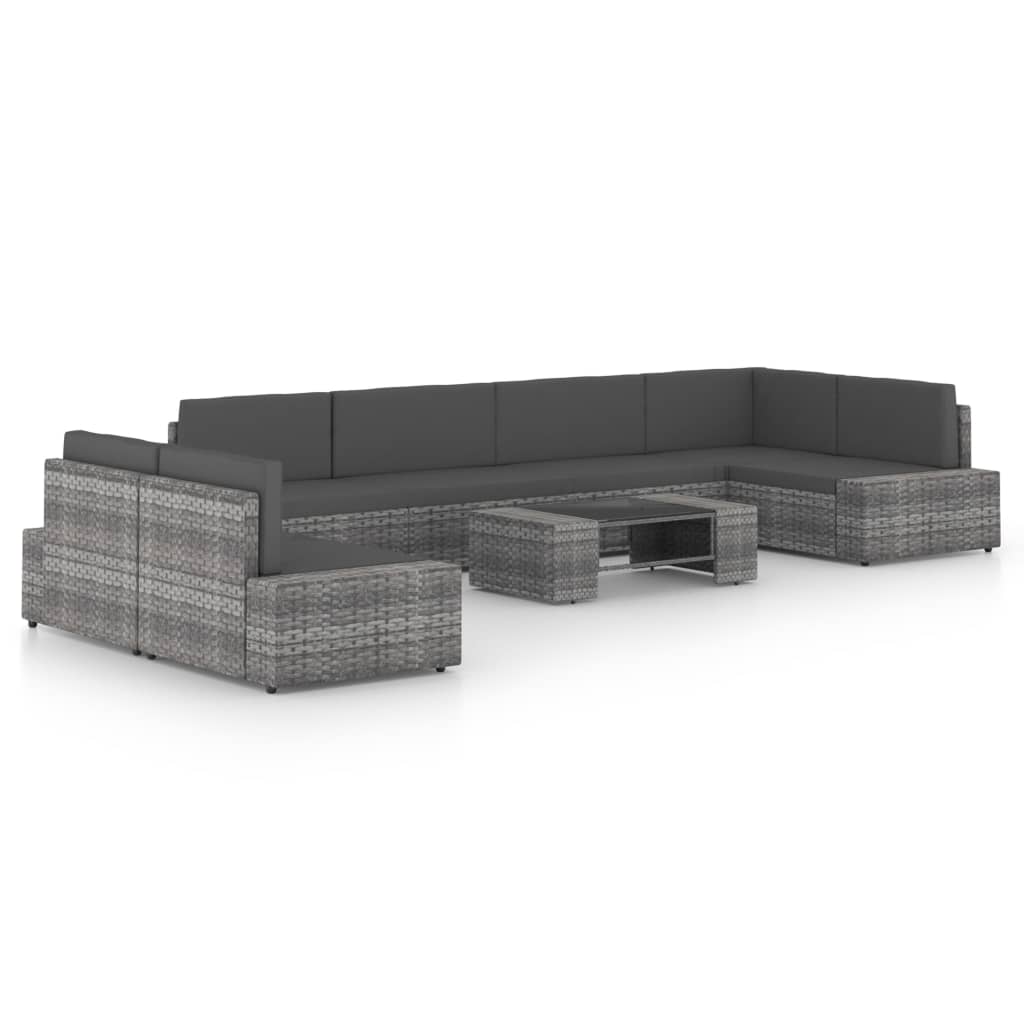 vidaXL Set mobilier de grădină cu perne, 8 piese, gri, poliratan