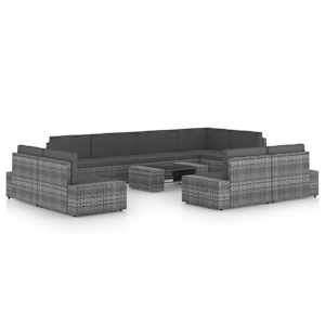 Vrtna sedežna garnitura 10-delna z blazinami siv poli ratan