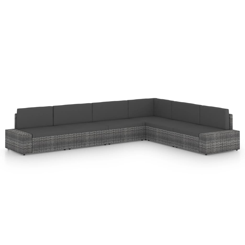 vidaXL Set mobilier de grădină cu perne, 6 piese, gri, poliratan