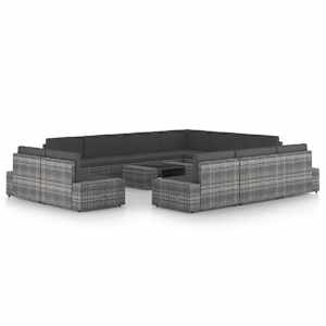 Vrtna sedežna garnitura 12-delna z blazinami siv poli ratan