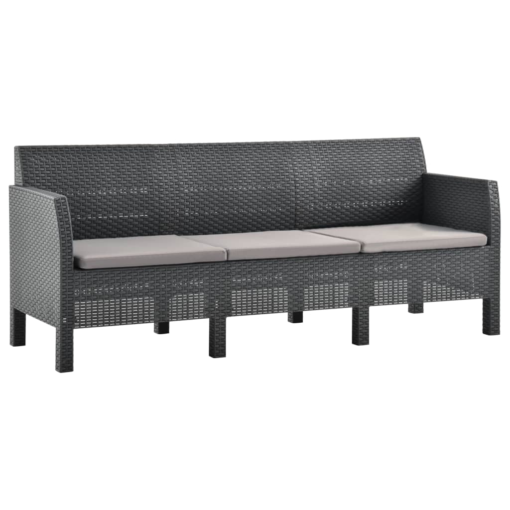 vidaXL 3-Sitzer Gartensofa mit Kissen Anthrazit PP Rattan