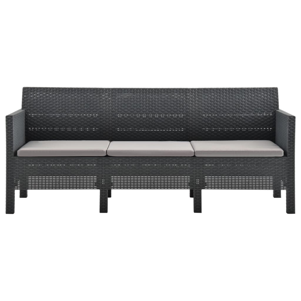 vidaXL Tuinbank 3-zits met kussens PP rattan antracietkleurig afbeelding