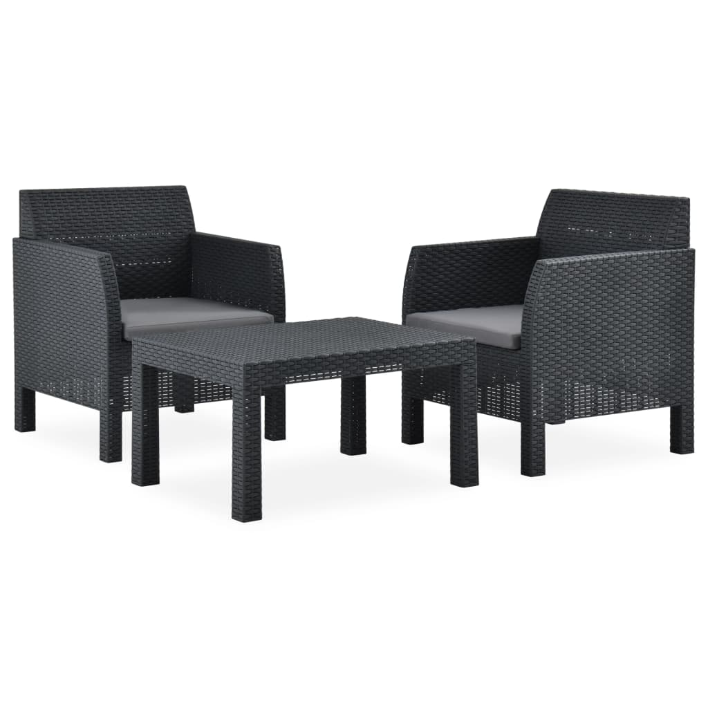 vidaXL 3-delige Loungeset met kussens PP rattan antracietkleurig afbeelding
