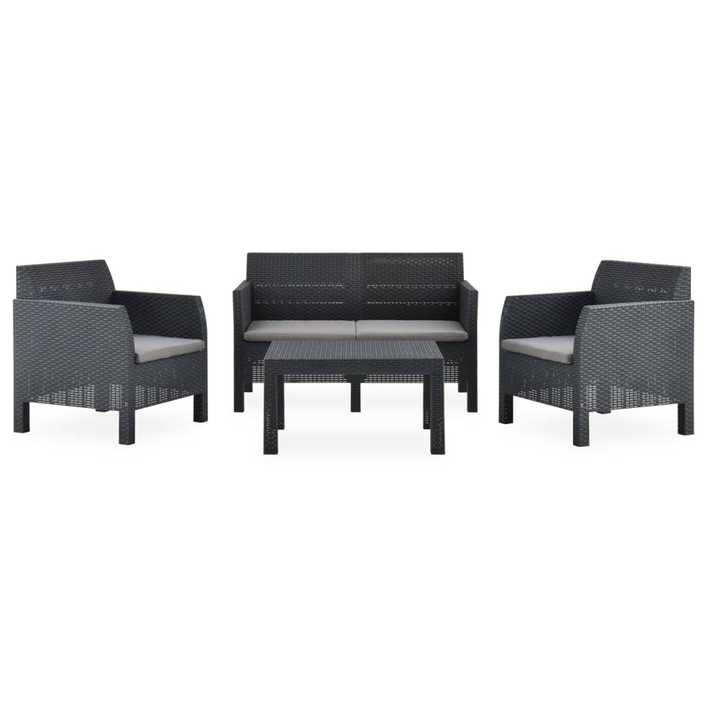 

vidaXL 4-delige Loungeset met kussens PP rattan antracietkleurig
