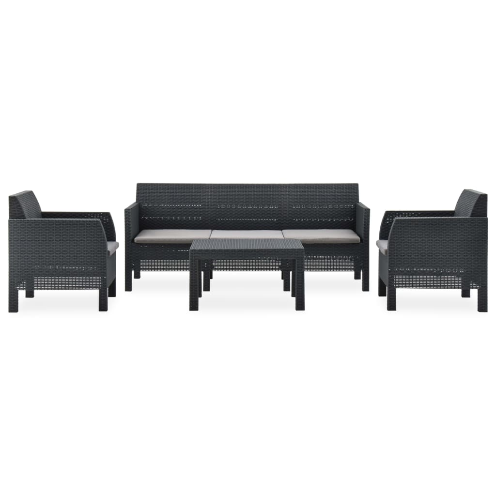 

vidaXL 4-delige Loungeset met kussens PP rattan antracietkleurig