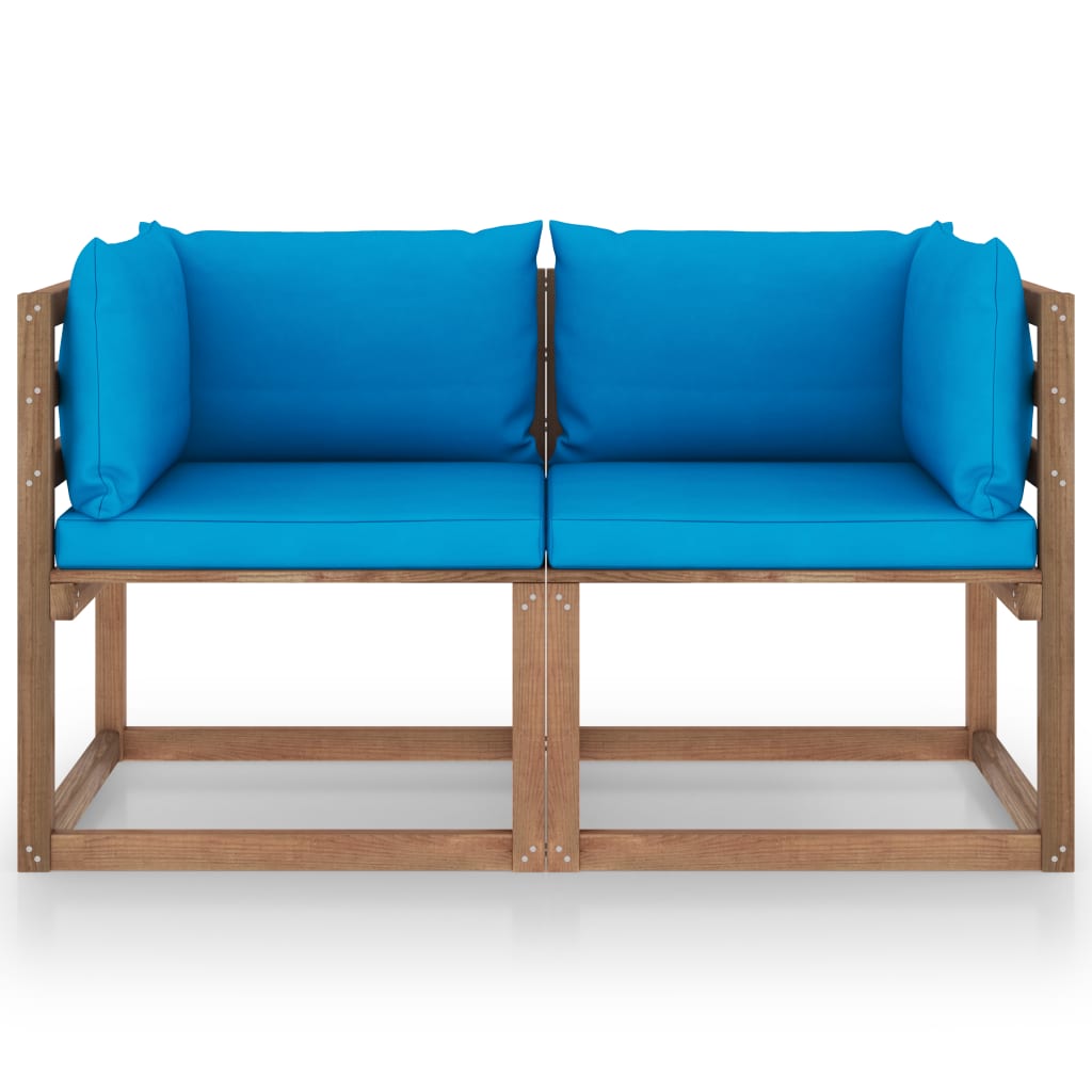 vidaXL Canapea din paleți de grădină, 2 locuri, perne bleu, lemn pin