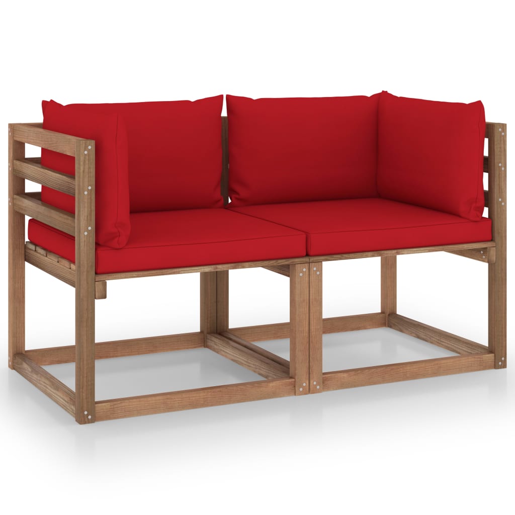 Garten-Palettensofa 2-Sitzer mit Kissen in Rot Kiefernholz