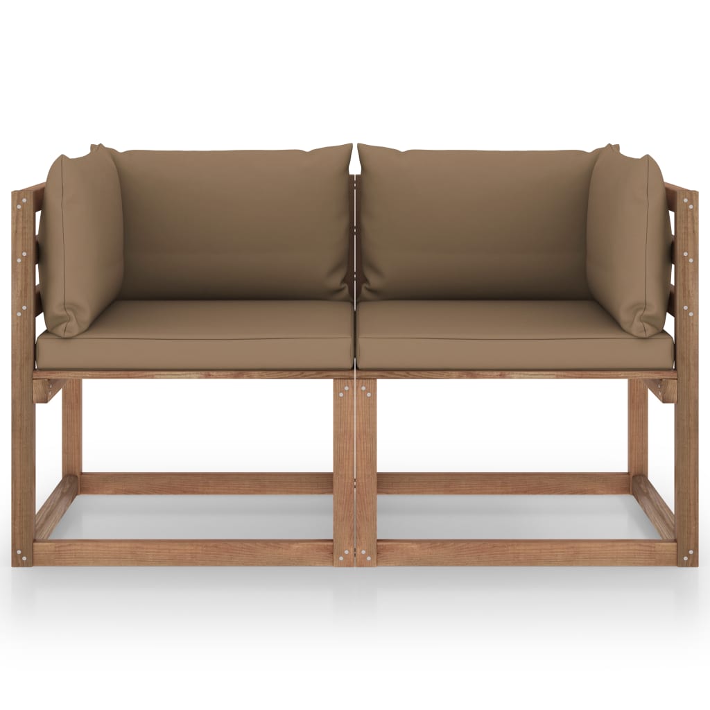 Ogrodowa sofa 2-os. z palet, z poduszkami taupe, drewno sosnowe