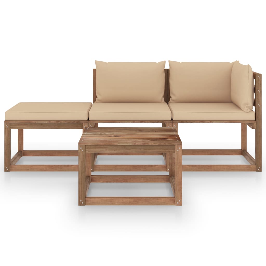 

vidaXL 4-delige Loungeset pallet met kussens geïmpregneerd grenenhout