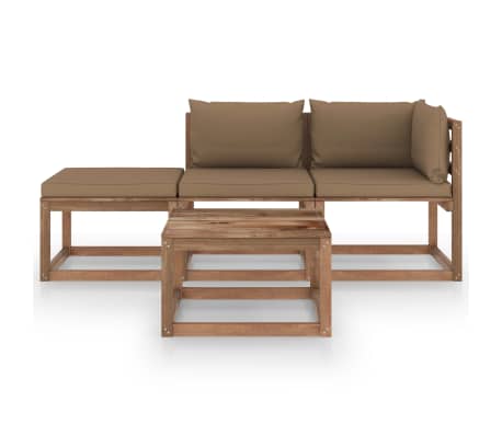 vidaXL 4-tlg. Garten-Lounge-Set aus Paletten mit Kissen Kiefernholz