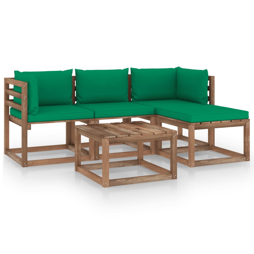 vidaXL Set mobilier de grădină, 5 piese, cu perne verzi vidaXL