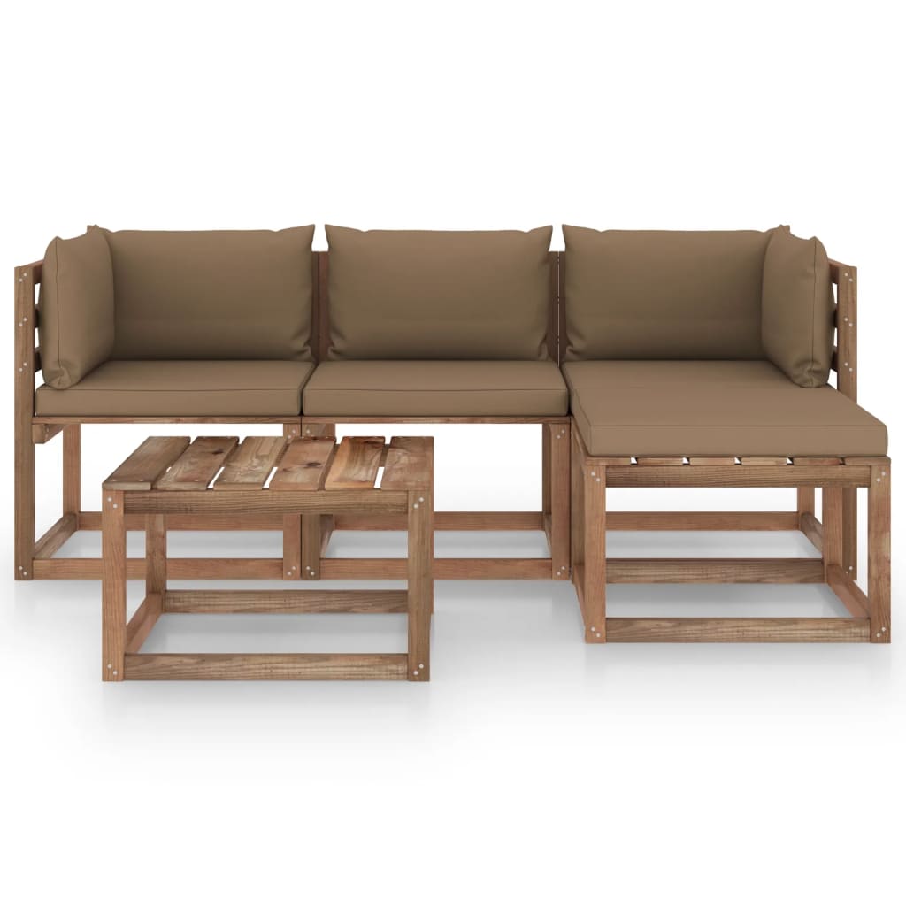 

vidaXL 5-delige Loungeset met taupe kussens
