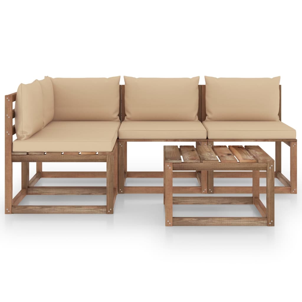 vidaXL Set de muebles de jardín 5 piezas y cojines beige