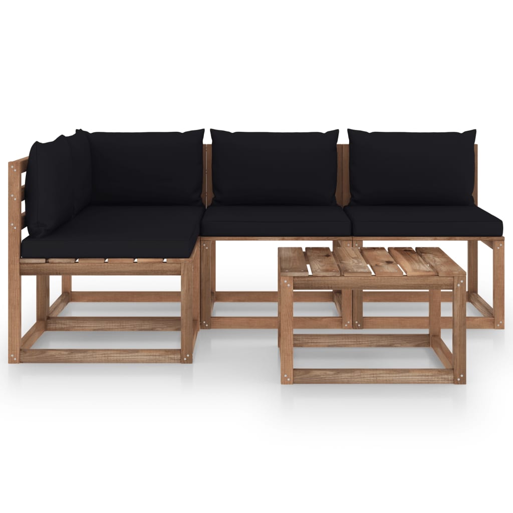 

vidaXL 5-delige Loungeset met zwarte kussens