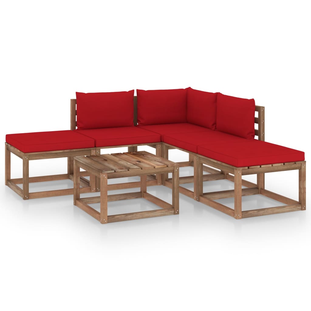 vidaXL Set mobilier de grădină, 6 piese, cu perne ,roșu vidaxl.ro