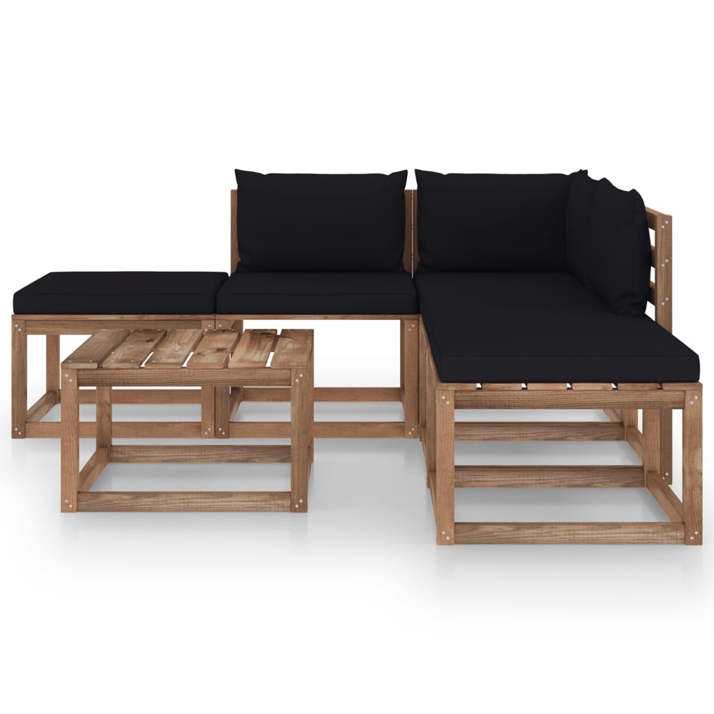 

vidaXL 6-delige Loungeset met zwarte kussens