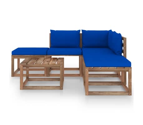 vidaXL Juego de muebles de jardín 6 piezas con cojines azules