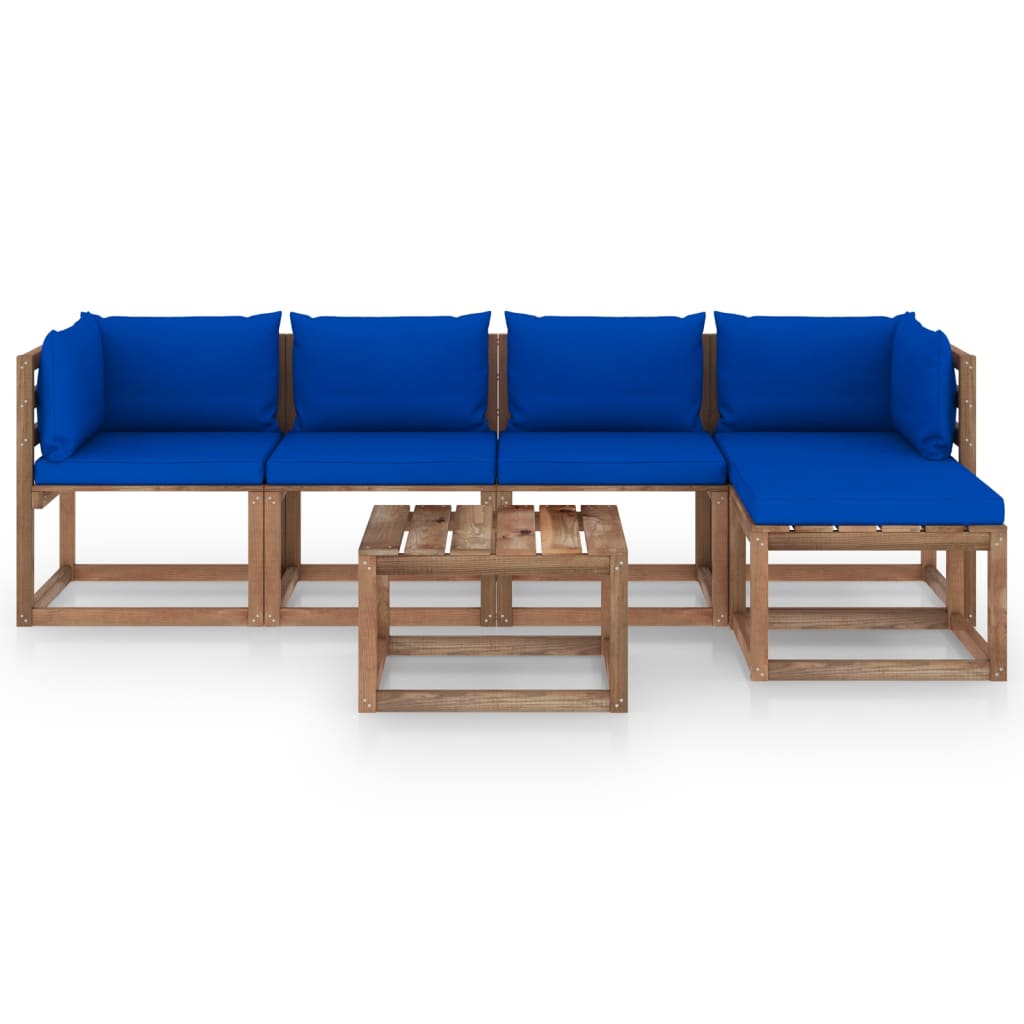 

vidaXL 6-delige Loungeset met blauwe kussens