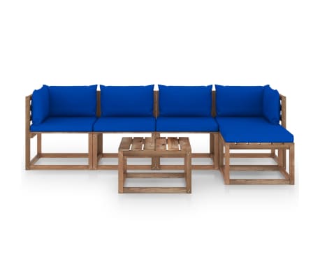 vidaXL 6-cz. zestaw wypoczynkowy do ogrodu, niebieskie poduszki