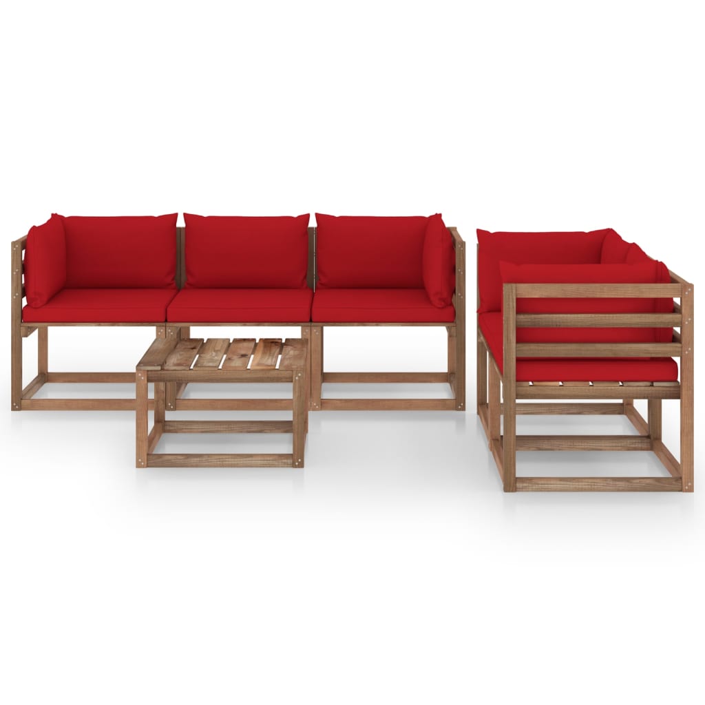 

vidaXL 6-delige Loungeset met rode kussens