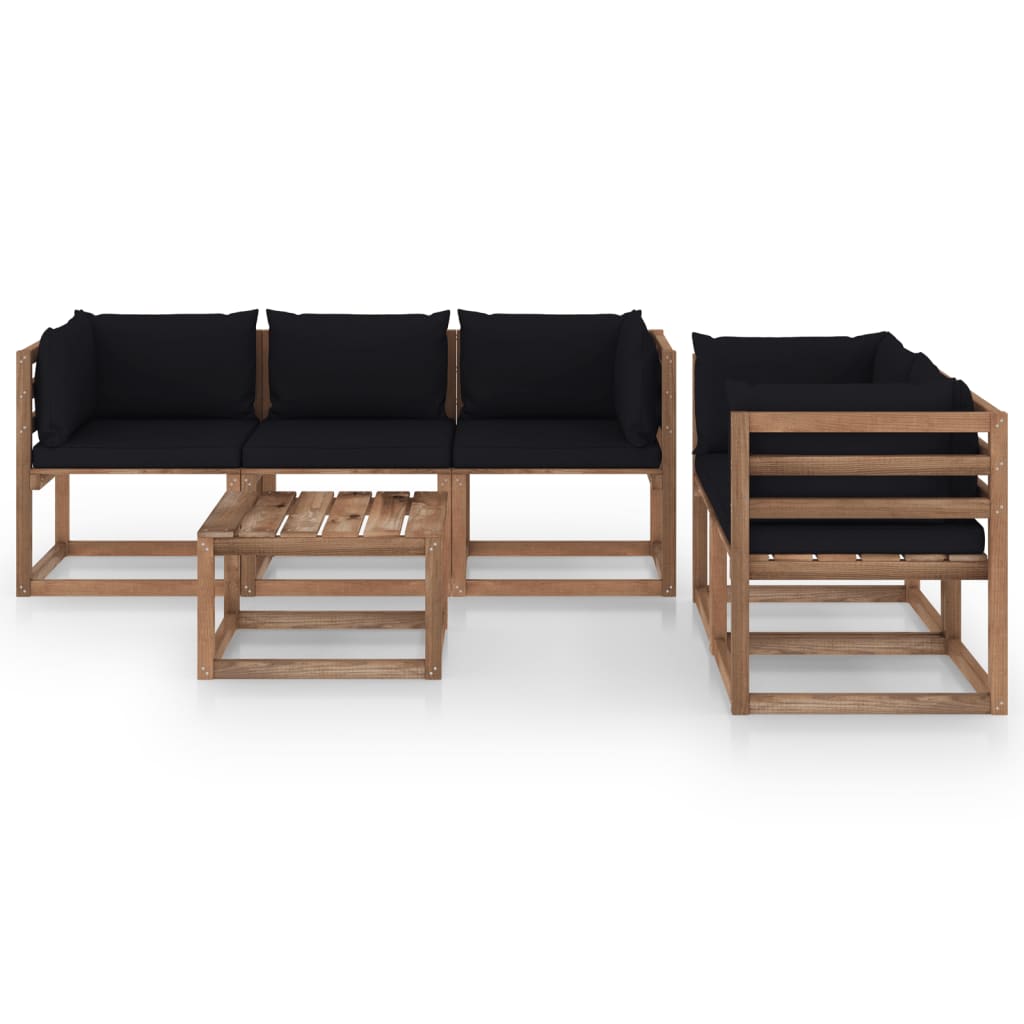 vidaXL 6-tlg. Garten-Lounge-Set mit Schwarzen Kissen