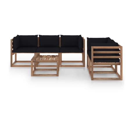 vidaXL 6-tlg. Garten-Lounge-Set mit Schwarzen Kissen