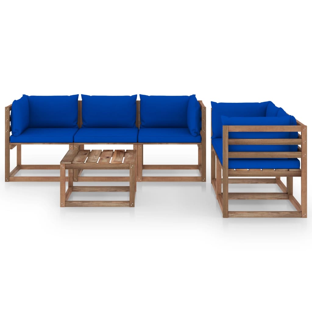 vidaXL 6-tlg. Garten-Lounge-Set mit Blauen Kissen