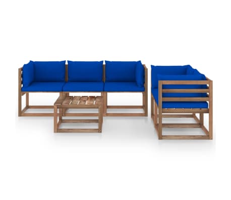 vidaXL 6-tlg. Garten-Lounge-Set mit Blauen Kissen